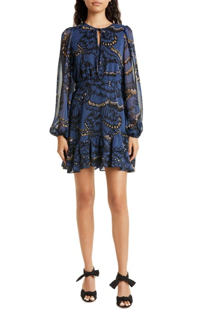 Ted Baker Pollei Butterfly Print Long Sleeve Ruffle Dress In Navy | ModeSens