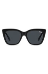 Quay Tag Me 55mm Polarized Cat Eye Sunglasses In Black / Smoke