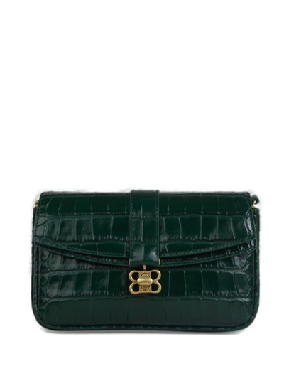 Balenciaga Extra Small Croc Embossed Leather Crossbody Bag In Green