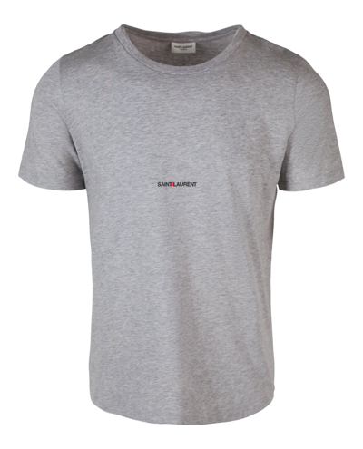 Saint Laurent Slim-fit Logo-print Cotton-jersey T-shirt In Grey