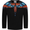 Marcelo Burlon County Of Milan Kids Black Travel Wings Long Sleeve T-shirt In Black