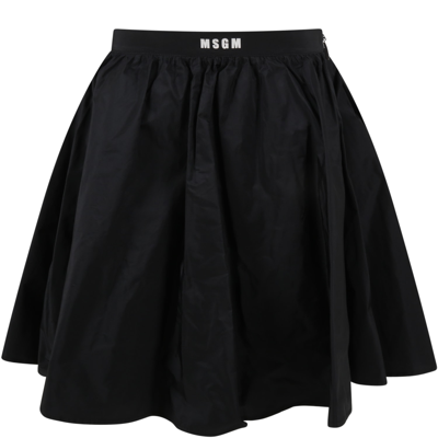 Msgm Kids' Black Skirt For Girl With White Logo