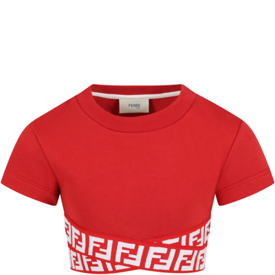 Fendi Kids' Red T-shirt For Girl With Double Ff