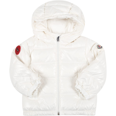 Moncler Kids' White Narzin Jacket For Baby Boy With Spiderman