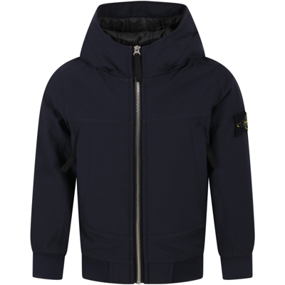 Stone Island Junior Kids' Blue Windbreaker For Boy With Patch