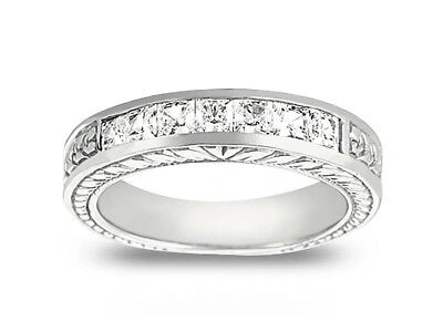 Pre-owned Jewelwesell Natural 1ct Princess Diamond Wedding Band Ring 14k White Gold Gh I1 Channel Set