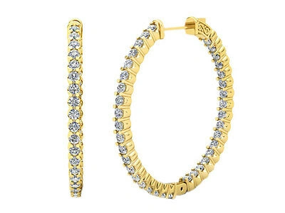 Pre-owned Jewelwesell Ladies Natural Round Diamond Hoop Earrings 3.00ct In Solid 14k Yellow Gold In G/h