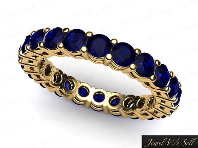 Pre-owned Jewelwesell 2.17ct Round Sapphire Shared Prong Gallery Wedding Eternity Ring 10k Gold Aaa