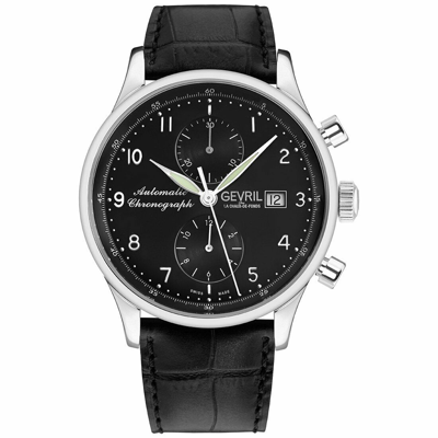 Pre-owned Gevril Men's 45500 West Side Swiss Eta 7750 Automatic Date Black Leather Watch