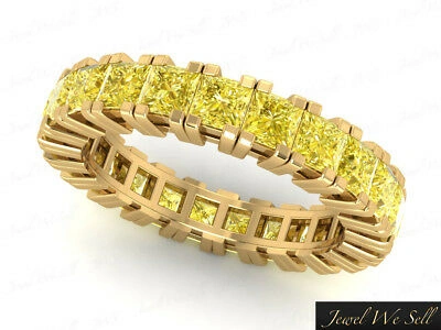 Pre-owned Jewelwesell 3.40ct Princess Cut Yellow Diamond Gallery Eternity Band Ring 14k Gold Si2 Prong