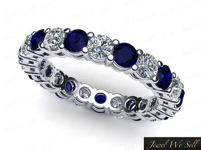 Pre-owned Jewelwesell 2.40ct Round Cut Sapphire Diamond Gallery Eternity Band Ring 10k Gold Aaa H Si2