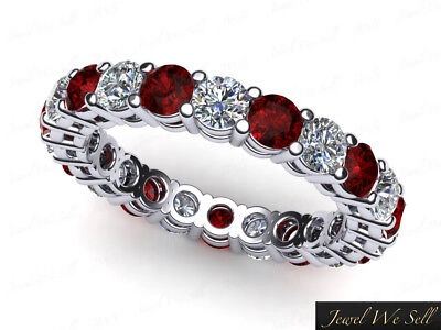 Pre-owned Jewelwesell Genuine 1.50ct Round Ruby Diamond Gallery Eternity Band Ring 10k Gold Aaa H Si2