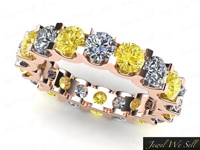 Pre-owned Jewelwesell 1.80ct Round Yellow Diamond Shared U-prong Eternity Band Ring 14k Gold I1 I Si2