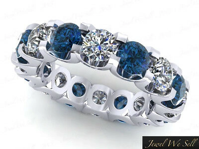 Pre-owned Jewelwesell 4.00ct Round Blue Diamond Shared U-prong Eternity Band Ring 14k Gold Si1 F Vs2