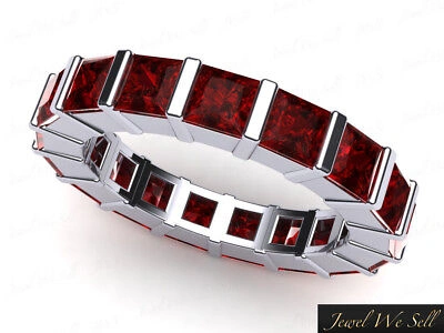 Pre-owned Jewelwesell 3.45ct Princess Cut Red Ruby Bar Set Eternity Wedding Band Ring 950 Platinum Aaa