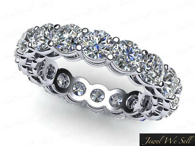 Pre-owned Jewelwesell 4.50ct Round Diamond Shared Prong Gallery Wedding Eternity Ring Platinum Si1 In White