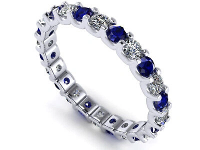 Pre-owned Jewelwesell 2.00ct Round Sapphire Diamond Shared U-prong Eternity Band Ring Platinum Aaa Si1 In G