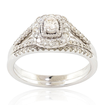 Pre-owned Jewelwesell Women's Solid 14k White Gold Bridal Engagement Ring Set Natural Diamond 0.60ct In Gh