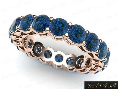 Pre-owned Jewelwesell 6.75ct Round Cut Blue Diamond Gallery Shared Eternity Band Ring 14k Rose Gold I1