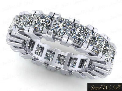 Pre-owned Jewelwesell Real 4.60ct Diamond Gallery Eternity Wedding Band Ring 14karat White Gold Gh I1