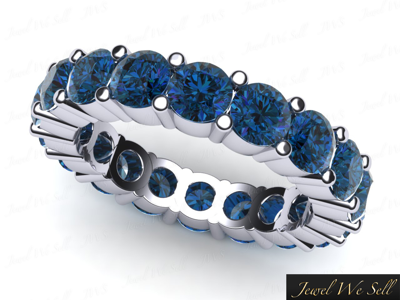 Pre-owned Jewelwesell 3.00ct Round Blue Diamond Classic Eternity Wedding Band Ring 18k White Gold Si2