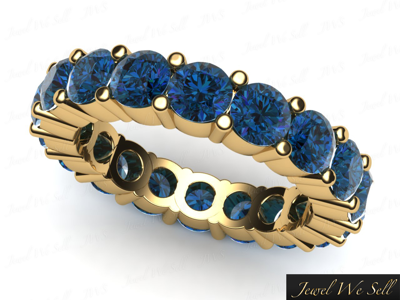Pre-owned Jewelwesell 3.00ct Round Blue Diamond Shared Prong Eternity Band Ring 14k Yellow Gold Si1
