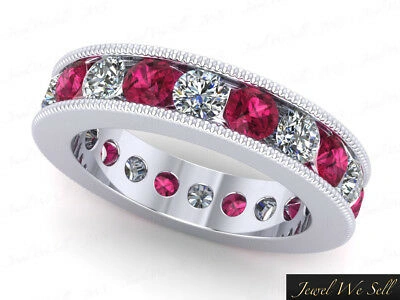 Pre-owned Jewelwesell 3.40ct Sapphire Diamond Channel Milgrain Eternity Band Ring Platinum Aaa Si1 In Pink