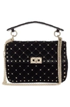 VALENTINO GARAVANI ROCKSTUD SPIKE VELVET SHOULDER BAG - BLACK,MW2B0122VLL