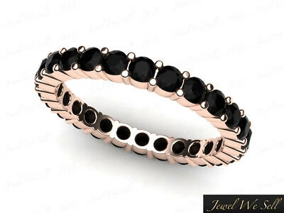 Pre-owned Jewelwesell 1.15ct Round Cut Black Diamond Shared Prong Eternity Band Ring 18k Rose Gold Aaa