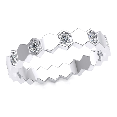 Pre-owned Jewelwesell Natural 0.21ct Round Diamond Womens Alternating Hexagon Eternity Ring 18k Gold In F