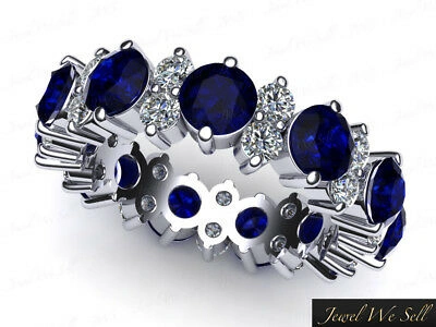Pre-owned Jewelwesell 4.80ct Round Cut Sapphire Diamond Garland Eternity Band Ring 14k Gold Aa I Si2