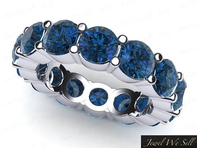 Pre-owned Jewelwesell 4.75ct Blue Diamond Classic Shared Prong Eternity Anniversary Band Ring 14k I1