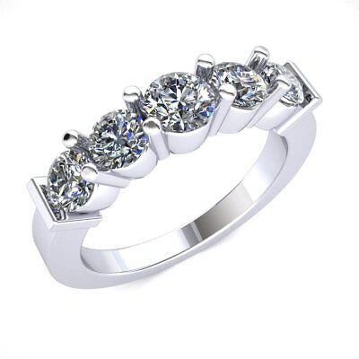Pre-owned Jewelwesell Natural 1.25ct Round Brilliant Cut 5stone Diamond Anniversary Band Ring 14k Gold In G/h