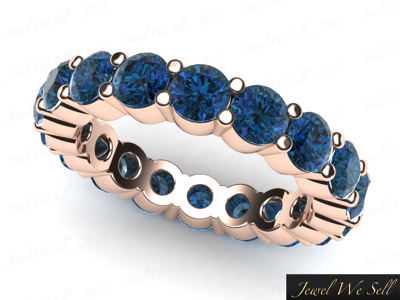 Pre-owned Jewelwesell 2.30ct Round Blue Diamond Classic Shared Prong Eternity Band Ring 18k Gold Si2