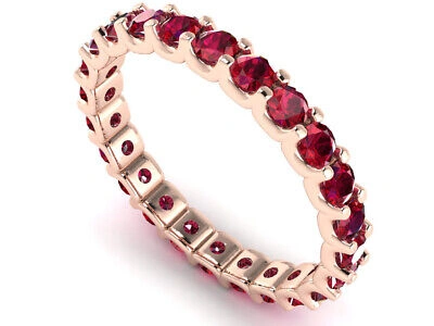 Pre-owned Jewelwesell U-prong Eternity Band Ring 14k Rose Gold 2.90ct Round Ruby Aaaa