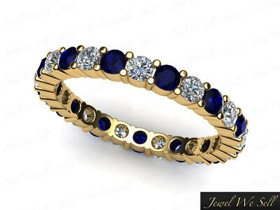 Pre-owned Jewelwesell 1.50ct Sapphire Diamond Classic Shared Prong Eternity Ring 18k Gold Aaa H Si2