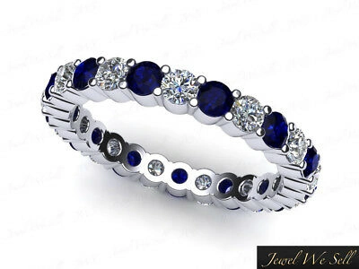 Pre-owned Jewelwesell 2.50ct Sapphire Diamond Classic Shared Prong Eternity Band Ring 18k Aaaa F Vs2