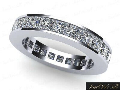 Pre-owned Jewelwesell Natural 4.4ct Natural Princess Diamond Channel Eternity Band Ring 14k White Gold In H