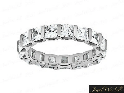 Pre-owned Jewelwesell Genuine 3.25ct Princess Diamond U-prong Eternity Band Ring 18k White Gold F Vs2