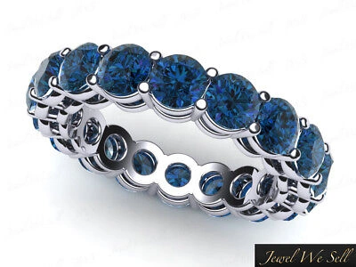 Pre-owned Jewelwesell 5.95ct Round Blue Diamond Open Gallery Shared Prong Eternity Band Ring 18k Si1