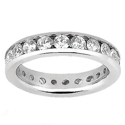 Pre-owned Jewelwesell Women's Channel Set Eternity Band Ring Round Cut Diamond 14k White Gold 1.85ct In F