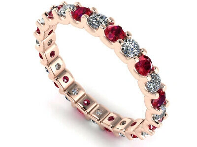 Pre-owned Jewelwesell U-prong Eternity Band Ring 14k Rose Gold 2.25ctw Round Ruby Diamond Aaaa F Vs1