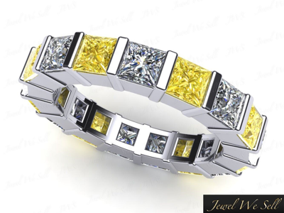 Pre-owned Jewelwesell Natural 3.40ct Yellow Diamond Bar Wedding Eternity Band Ring 10k Gold I2 Gh I1