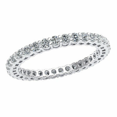 Pre-owned Jewelwesell Genuine 0.85ct Round Diamond Gallery Wedding Eternity Band Ring Platinum Si1 In White