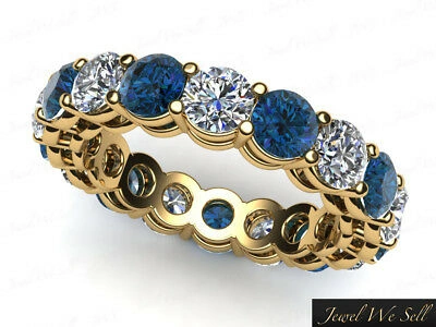 Pre-owned Jewelwesell 4.80ct Blue Diamond Open Gallery Shared Prong Eternity Band Ring 10k Gold I2 I1 In Gh