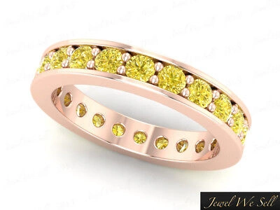 Pre-owned Jewelwesell 0.80ct Round Yellow Diamond Wedding Eternity Band Ring 14k Rose Gold I1 Prong