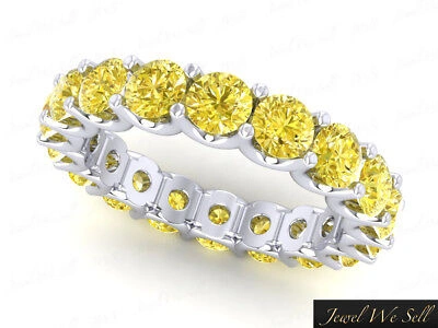 Pre-owned Jewelwesell 4.9ct Round Yellow Diamond Shared U-prong Wedding Eternity Band Ring 14k Gold I1