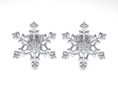 Pre-owned Jewelwesell Natural 0.15ct Round Diamond Ladies Fancy Snowflake Stud Earrings 14k Gold In White
