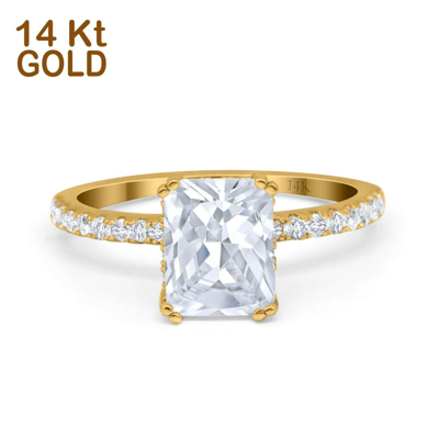 Pre-owned Blueappleco 14k Yellow Gold Art Deco Radiant Cut Engagement Ring Simulated Cubic Zirconia In Silver