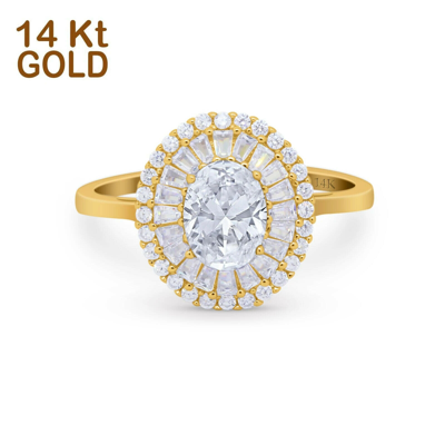 Pre-owned Blueappleco 14k Yellow Gold Art Deco Oval Bridal Simulated Cz Wedding Engagement Ring In Silver